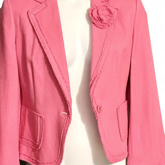 Nygard Pink Silk Blend Blazer Jacket Sz 12 Fringe Trim Flower Accent Career Chic - Picture 2 of 12